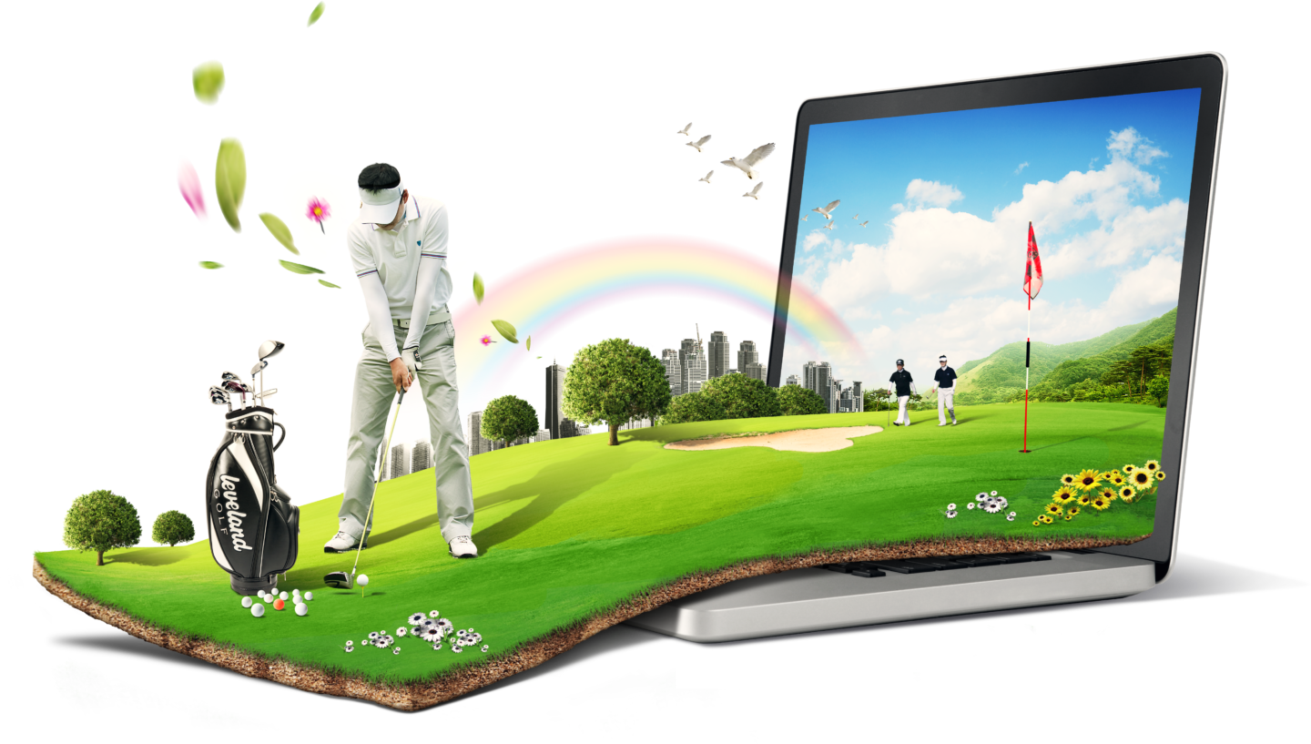 graphic of golfer teeing off coming out of a tablet